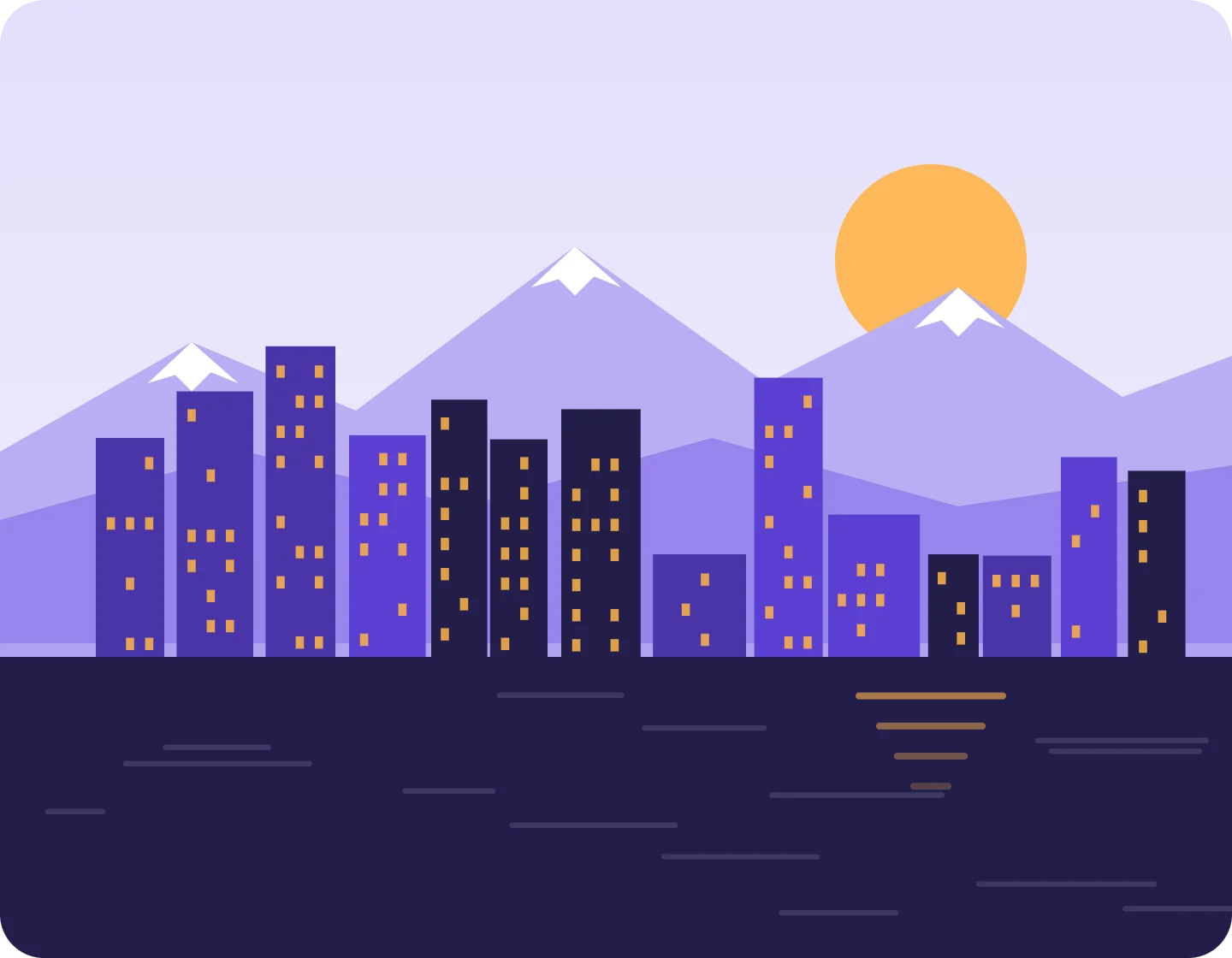 Greater Vancouver skyline with North Shore mountains at sunset