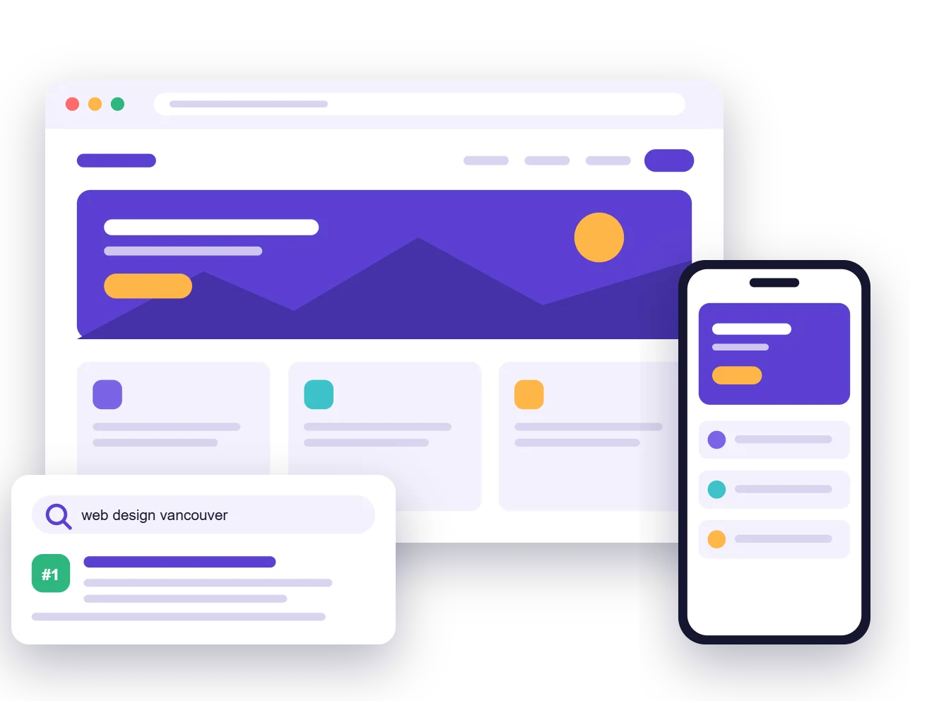 Responsive small business website on desktop and phone ranking first in Google search